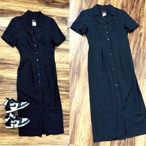 Vintage Black Pinstriped Full Length Dress